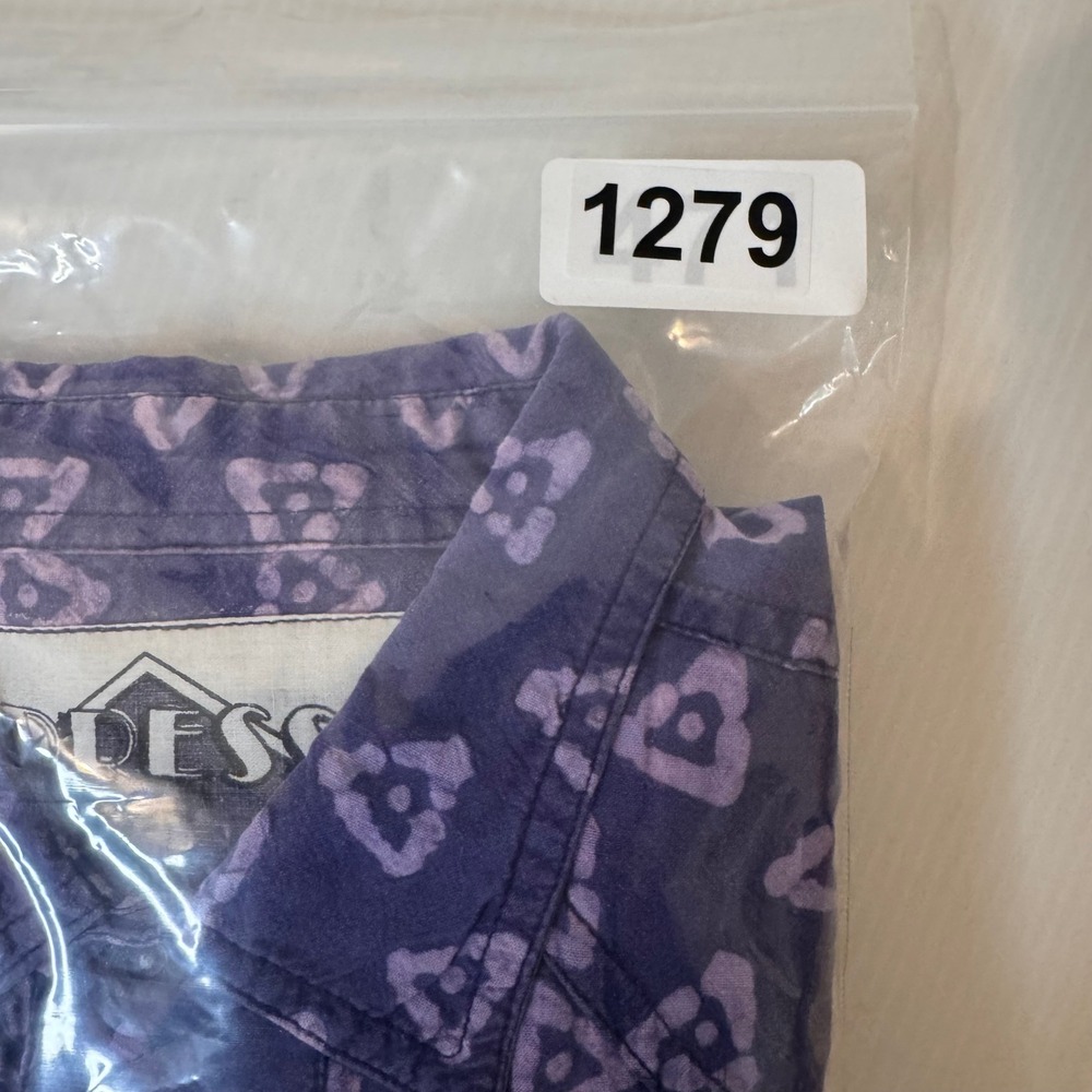 Vintage Button Down Shirt Size M Purple Batik Geometric Cotton Summer Casual - Picture 13 of 13